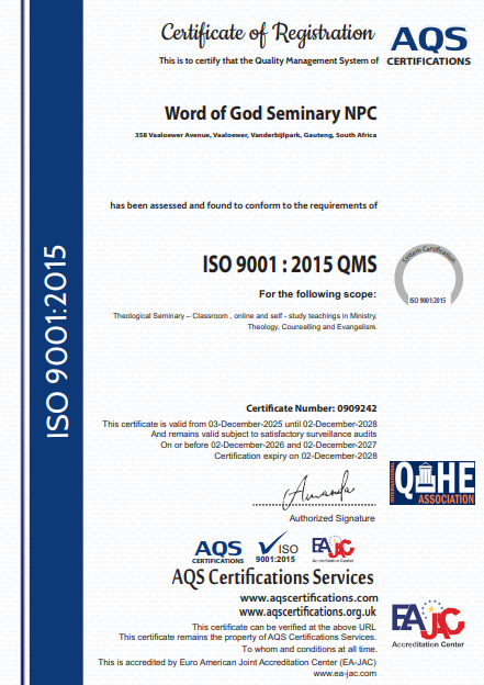 Word of God Seminary Renews ISO 9001:2015 Certification