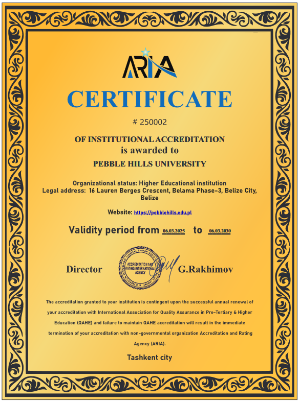 ARIA Accreditation Certificate